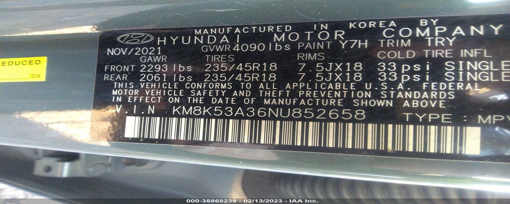 KM8K53A36NU852658 2022 HYUNDAI KONA photo no. 9