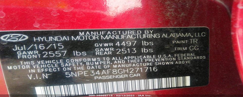 5NPE34AF8GH271716 2016 HYUNDAI SONATA photo no. 9