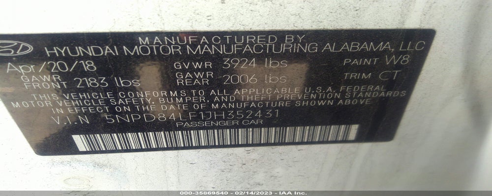 5NPD84LF1JH352431 2018 HYUNDAI ELANTRA photo no. 9