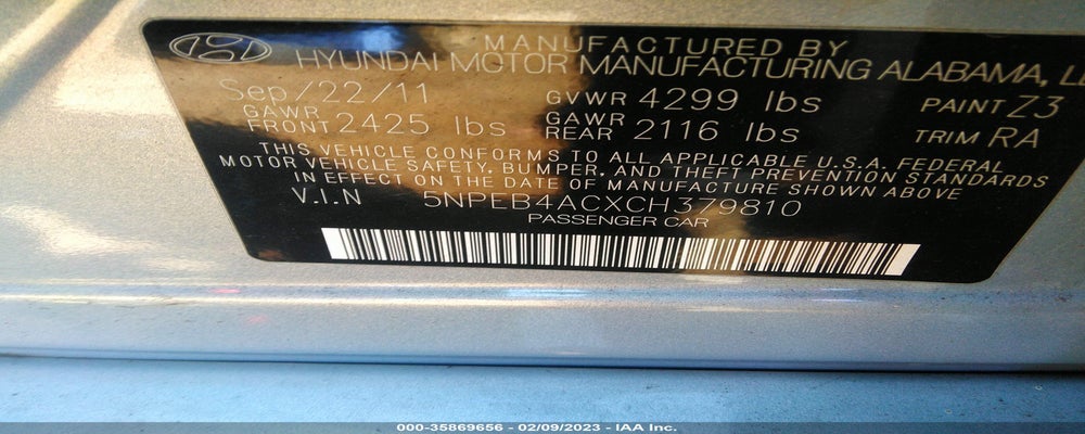 5NPEB4ACXCH379810 2012 HYUNDAI SONATA photo no. 9