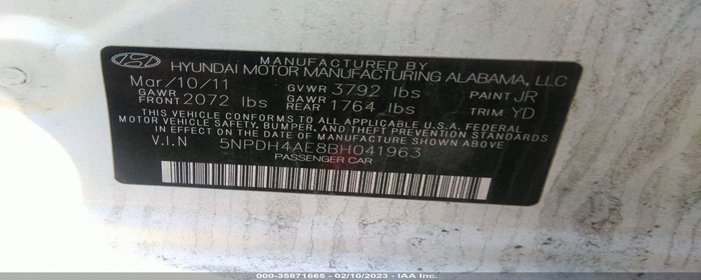 5NPDH4AE8BH041963 2011 HYUNDAI ELANTRA photo no. 9