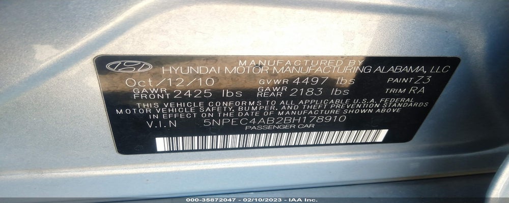 5NPEC4AB2BH178910 2011 HYUNDAI SONATA photo no. 9
