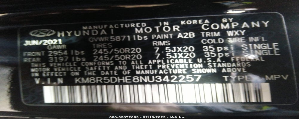 KM8R5DHE8NU342257 2022 HYUNDAI PALISADE photo no. 9