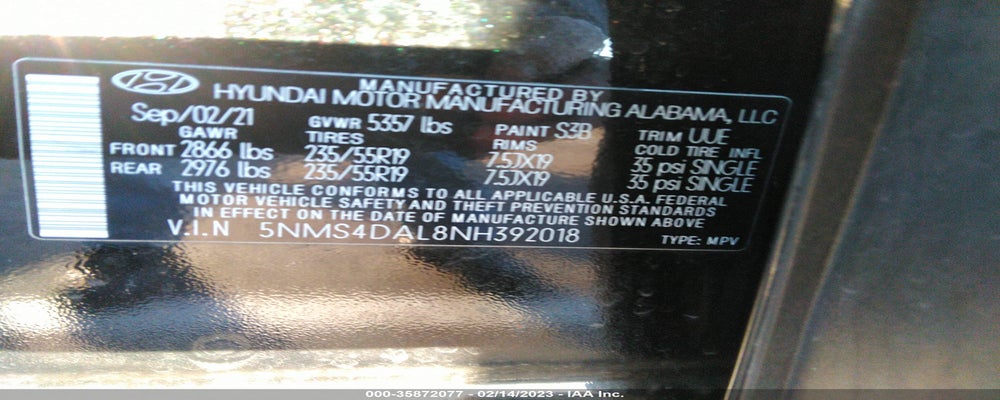 5NMS4DAL8NH392018 2022 HYUNDAI SANTA FE photo no. 9