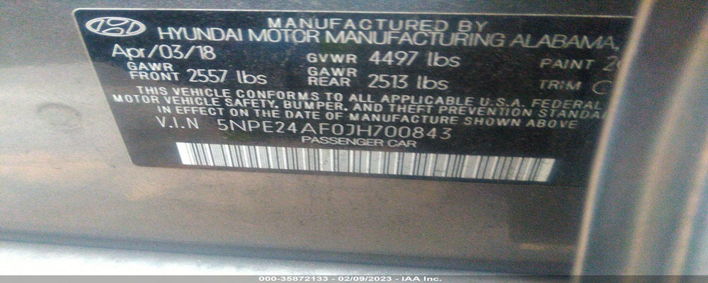 5NPE24AF0JH700843 2018 HYUNDAI SONATA photo no. 9