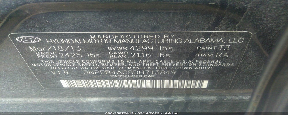5NPEB4AC8DH713849 2013 HYUNDAI SONATA photo no. 9