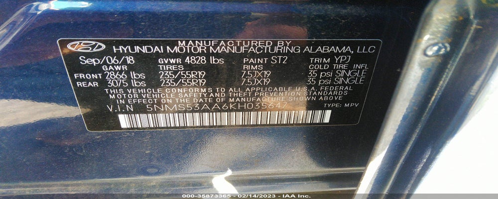 5NMS53AA6KH035647 2019 HYUNDAI SANTA FE photo no. 9