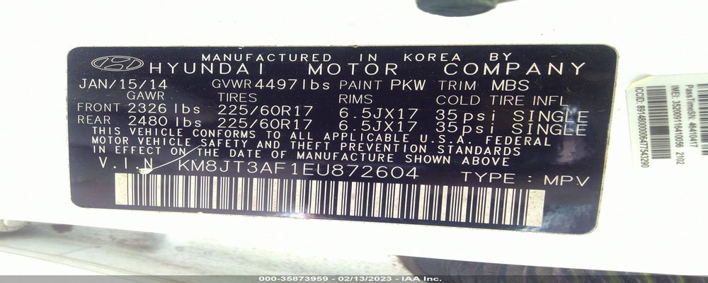 KM8JT3AF1EU872604 2014 HYUNDAI TUCSON photo no. 9