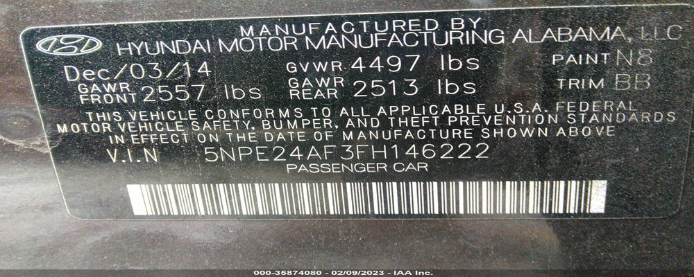 5NPE24AF3FH146222 2015 HYUNDAI SONATA photo no. 9