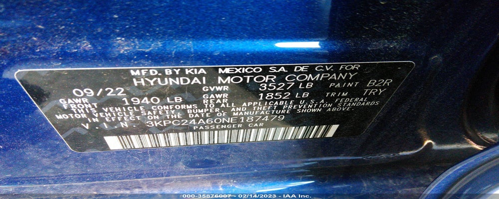 3KPC24A60NE187479 2022 HYUNDAI ACCENT photo no. 9
