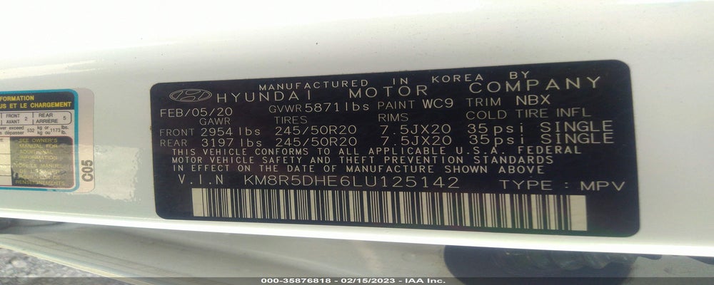 KM8R5DHE6LU125142 2020 HYUNDAI PALISADE photo no. 9