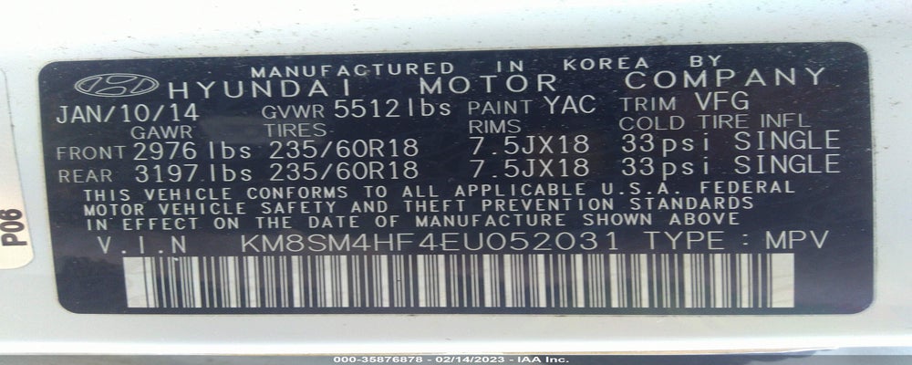 KM8SM4HF4EU052031 2014 HYUNDAI SANTA FE photo no. 9