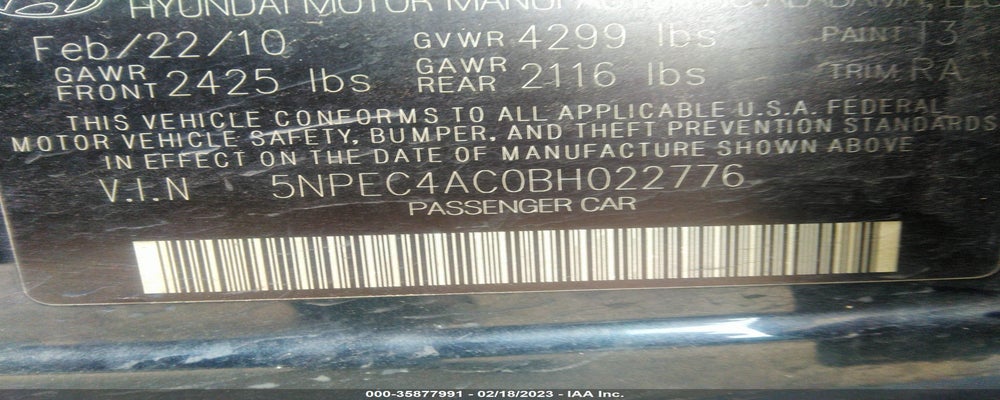 5NPEC4AC0BH022776 2011 HYUNDAI SONATA photo no. 9
