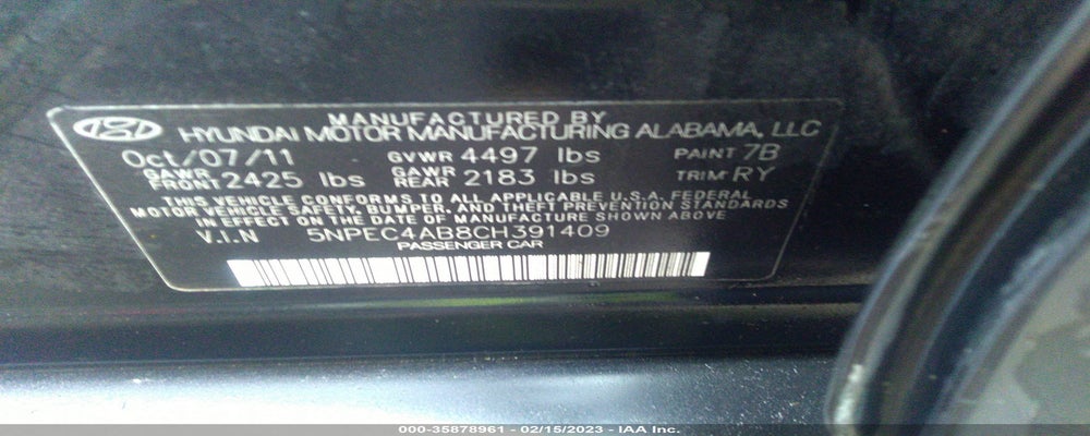 5NPEC4AB8CH391409 2012 HYUNDAI SONATA photo no. 9