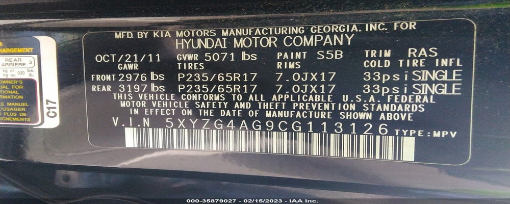 5XYZG4AG9CG113126 2012 HYUNDAI SANTA FE photo no. 9