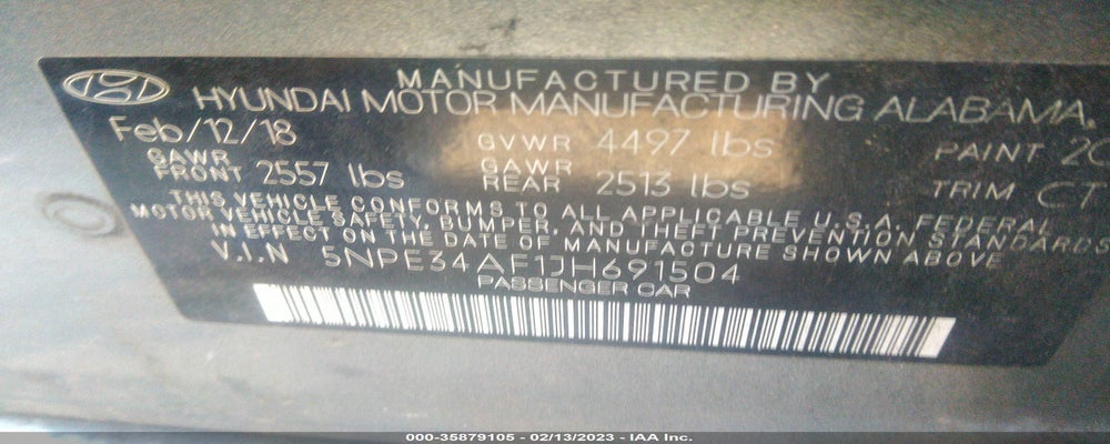5NPE34AF1JH691504 2018 HYUNDAI SONATA photo no. 9