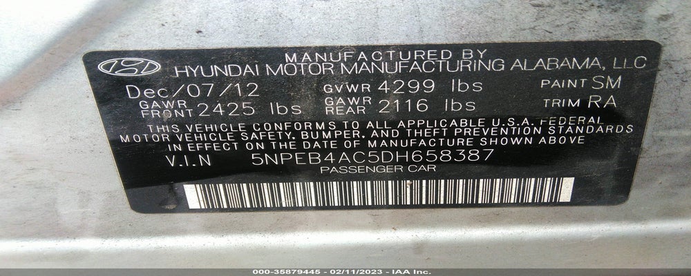 5NPEB4AC5DH658387 2013 HYUNDAI SONATA photo no. 9