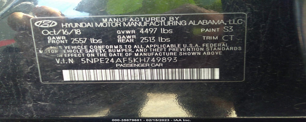 5NPE24AF5KH749893 2019 HYUNDAI SONATA photo no. 9