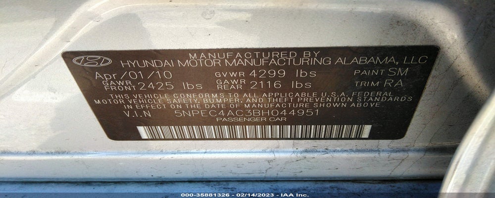 5NPEC4AC3BH044951 2011 HYUNDAI SONATA photo no. 9