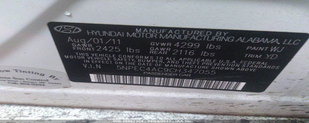 5NPEC4AC9CH347055 2012 HYUNDAI SONATA photo no. 9