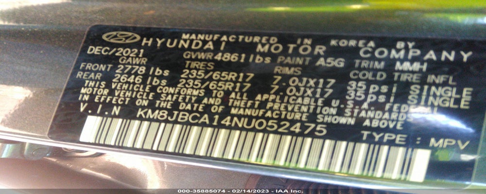 KM8JBCA14NU052475 2022 HYUNDAI TUCSON HYBRID photo no. 9