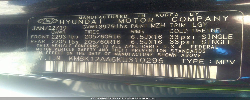 KM8K12AA6KU310296 2019 HYUNDAI KONA photo no. 9