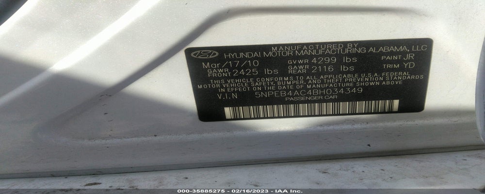 5NPEB4AC4BH034349 2011 HYUNDAI SONATA photo no. 9