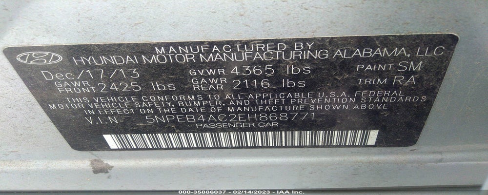 5NPEB4AC2EH868771 2014 HYUNDAI SONATA photo no. 9