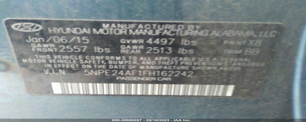 5NPE24AF1FH162242 2015 HYUNDAI SONATA photo no. 9