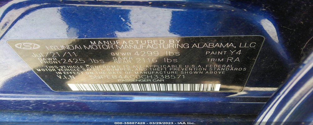 5NPEB4AC0CH338571 2012 HYUNDAI SONATA photo no. 9