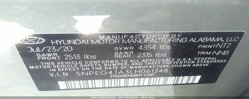 5NPEG4JA3LH061348 2020 HYUNDAI SONATA photo no. 9