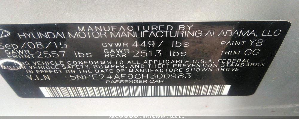 5NPE24AF9GH300983 2016 HYUNDAI SONATA photo no. 9