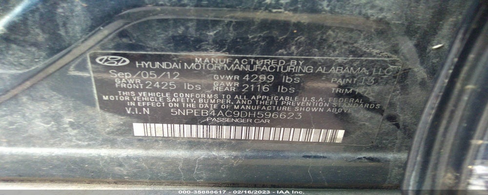 5NPEB4AC9DH596623 2013 HYUNDAI SONATA photo no. 9
