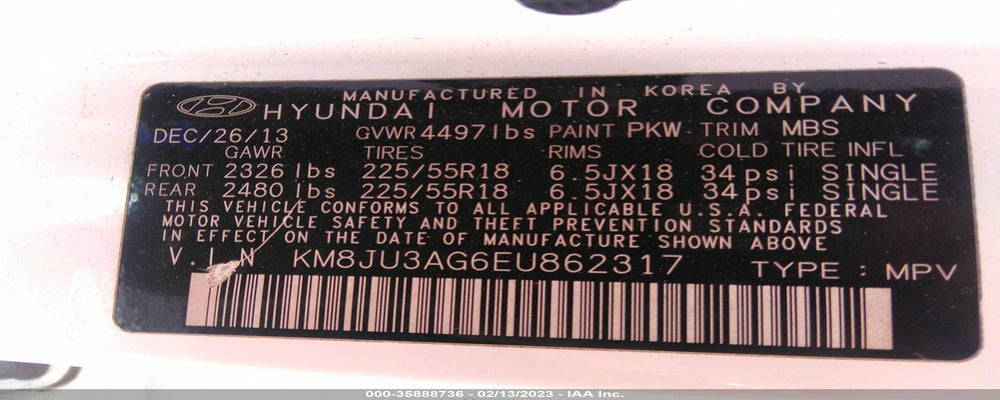 KM8JU3AG6EU862317 2014 HYUNDAI TUCSON photo no. 9