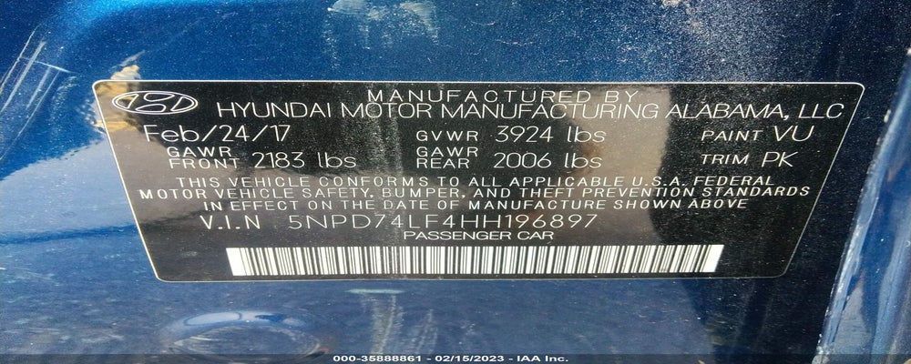 5NPD74LF4HH196897 2017 HYUNDAI ELANTRA photo no. 9