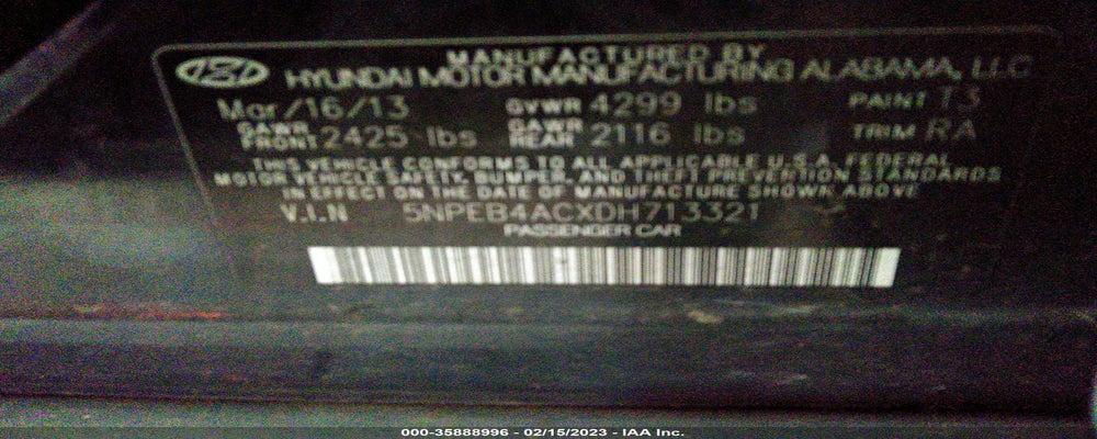 5NPEB4ACXDH713321 2013 HYUNDAI SONATA photo no. 9