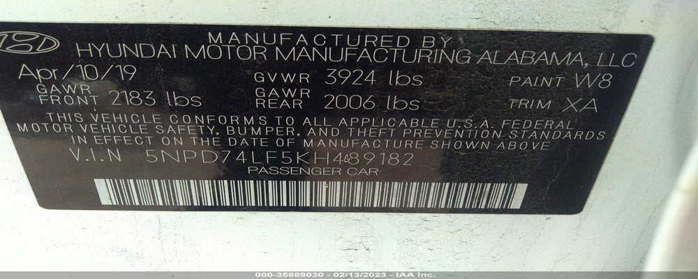 5NPD74LF5KH489182 2019 HYUNDAI ELANTRA photo no. 9