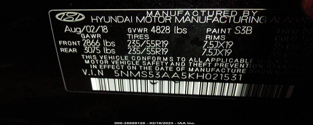 5NMS53AA5KH021531 2019 HYUNDAI SANTA FE photo no. 9