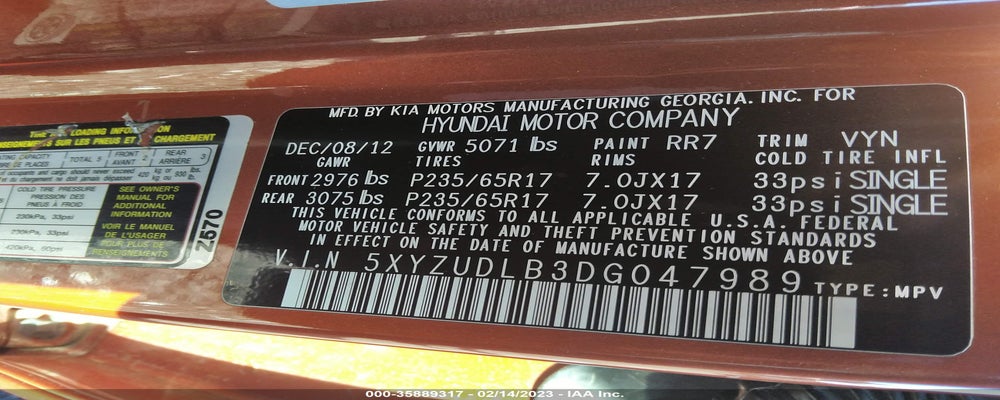 5XYZUDLB3DG047989 2013 HYUNDAI SANTA FE SPORT photo no. 9