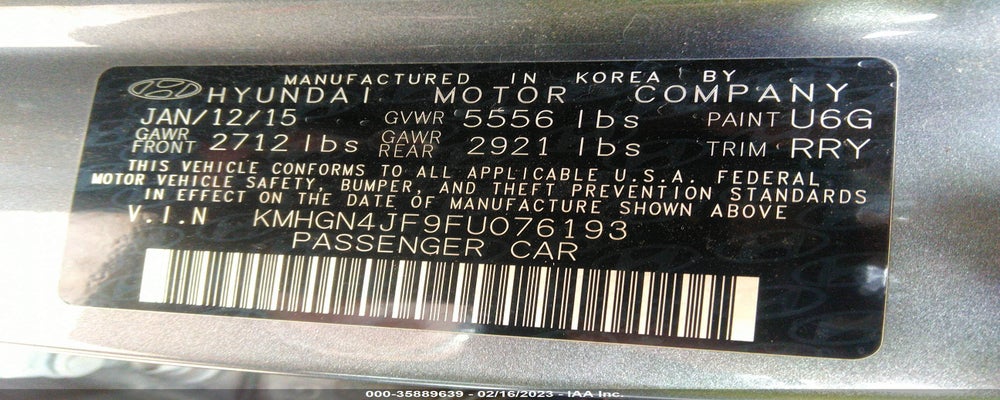 KMHGN4JF9FU076193 2015 HYUNDAI GENESIS photo no. 9