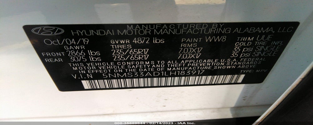 5NMS33AD1LH183917 2020 HYUNDAI SANTA FE photo no. 9