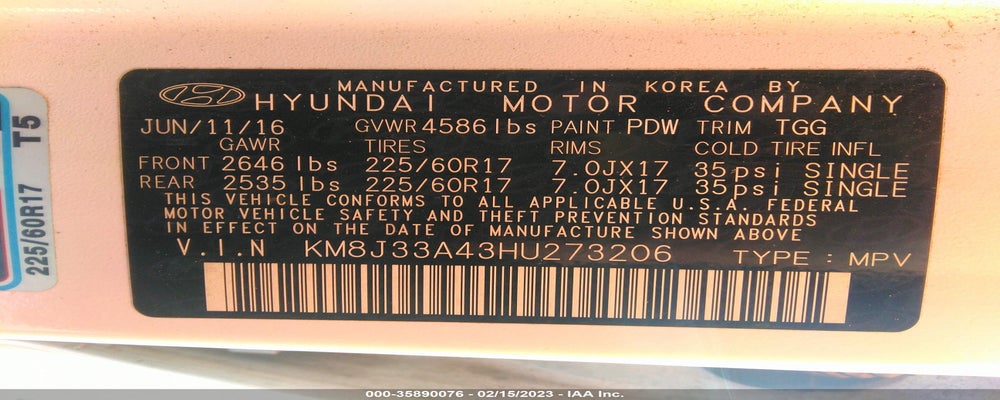 KM8J33A43HU273206 2017 HYUNDAI TUCSON photo no. 9