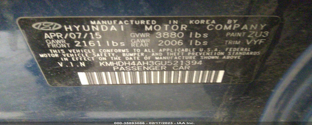 KMHDH4AH3GU521394 2016 HYUNDAI ELANTRA photo no. 9