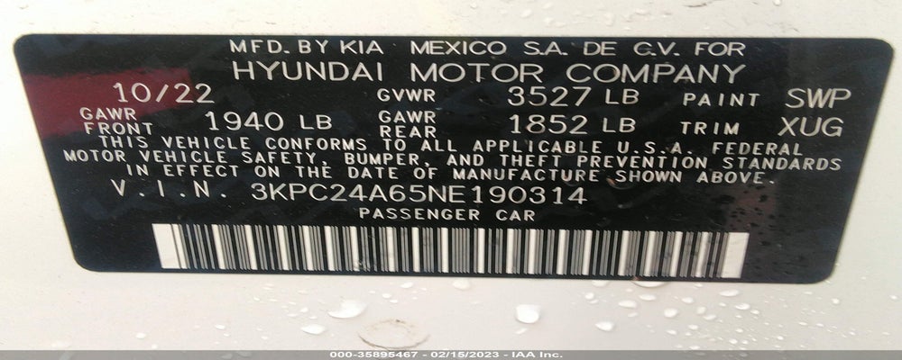 3KPC24A65NE190314 2022 HYUNDAI ACCENT photo no. 9