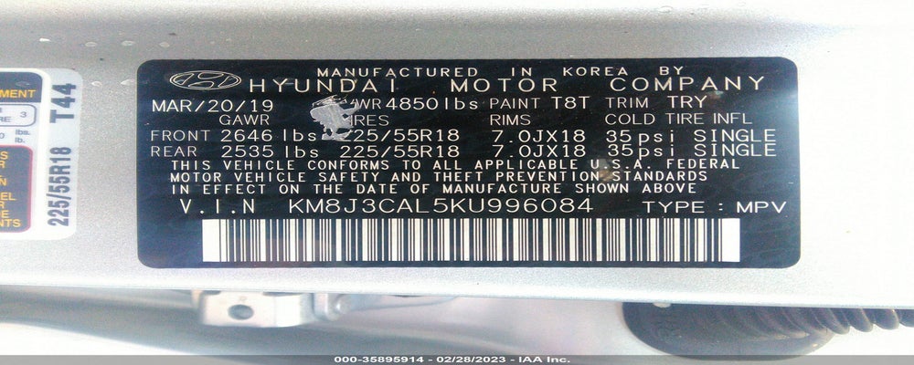 KM8J3CAL5KU996084 2019 HYUNDAI TUCSON photo no. 9