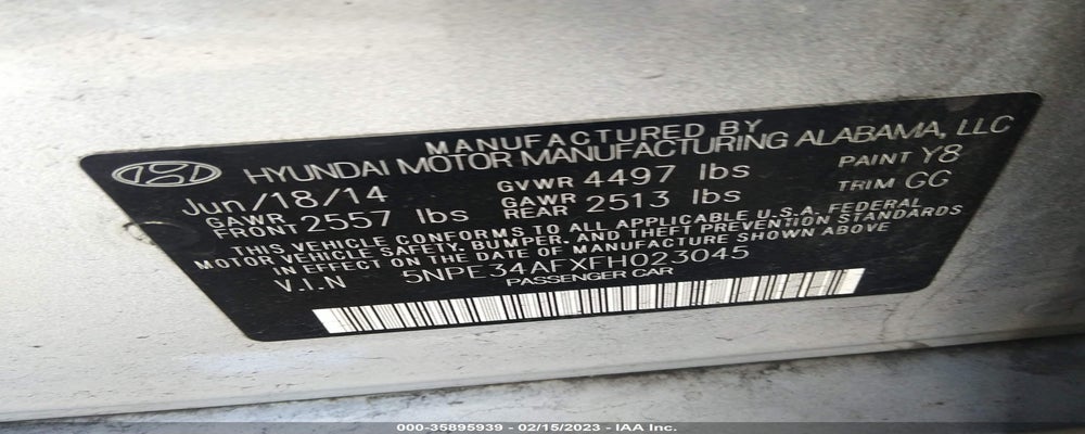 5NPE34AFXFH023045 2015 HYUNDAI SONATA photo no. 9
