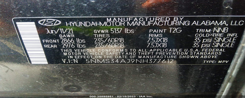 5NMS34AJ9NH377612 2022 HYUNDAI SANTA FE photo no. 9