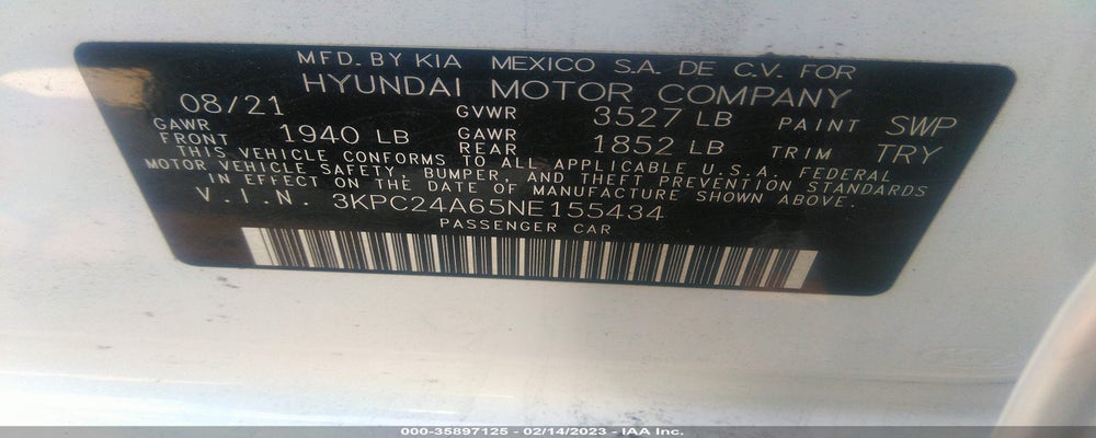 3KPC24A65NE155434 2022 HYUNDAI ACCENT photo no. 9
