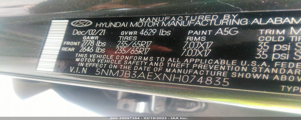 5NMJB3AEXNH074835 2022 HYUNDAI TUCSON photo no. 9