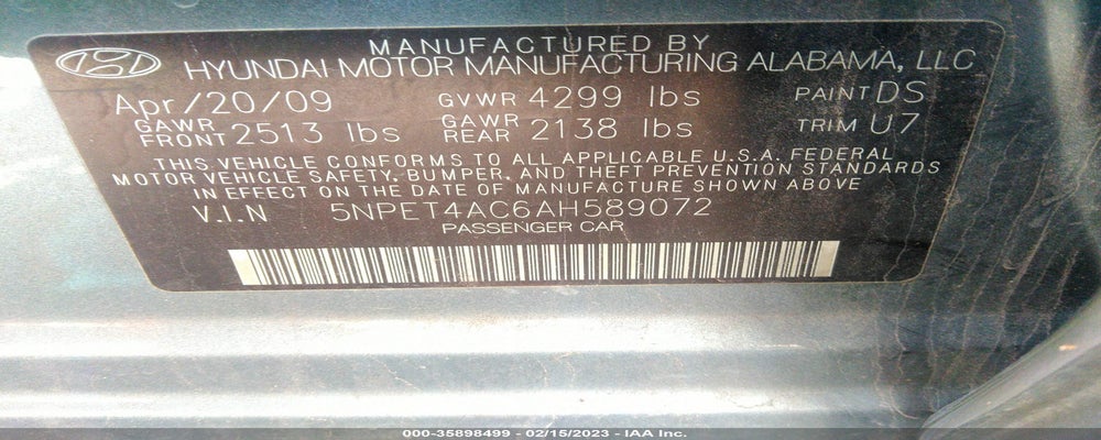 5NPET4AC6AH589072 2010 HYUNDAI SONATA photo no. 9